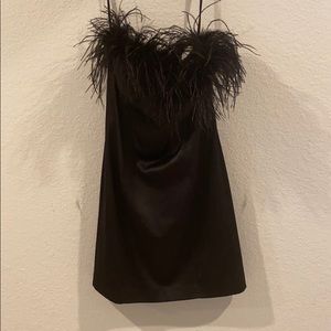 Betsy Johnson - Black Satin Dress w/ Feather Trim